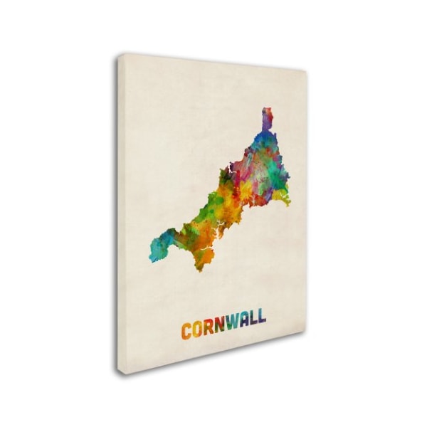 Michael Tompsett 'Cornwall England Watercolor Map' Canvas Art,18x24